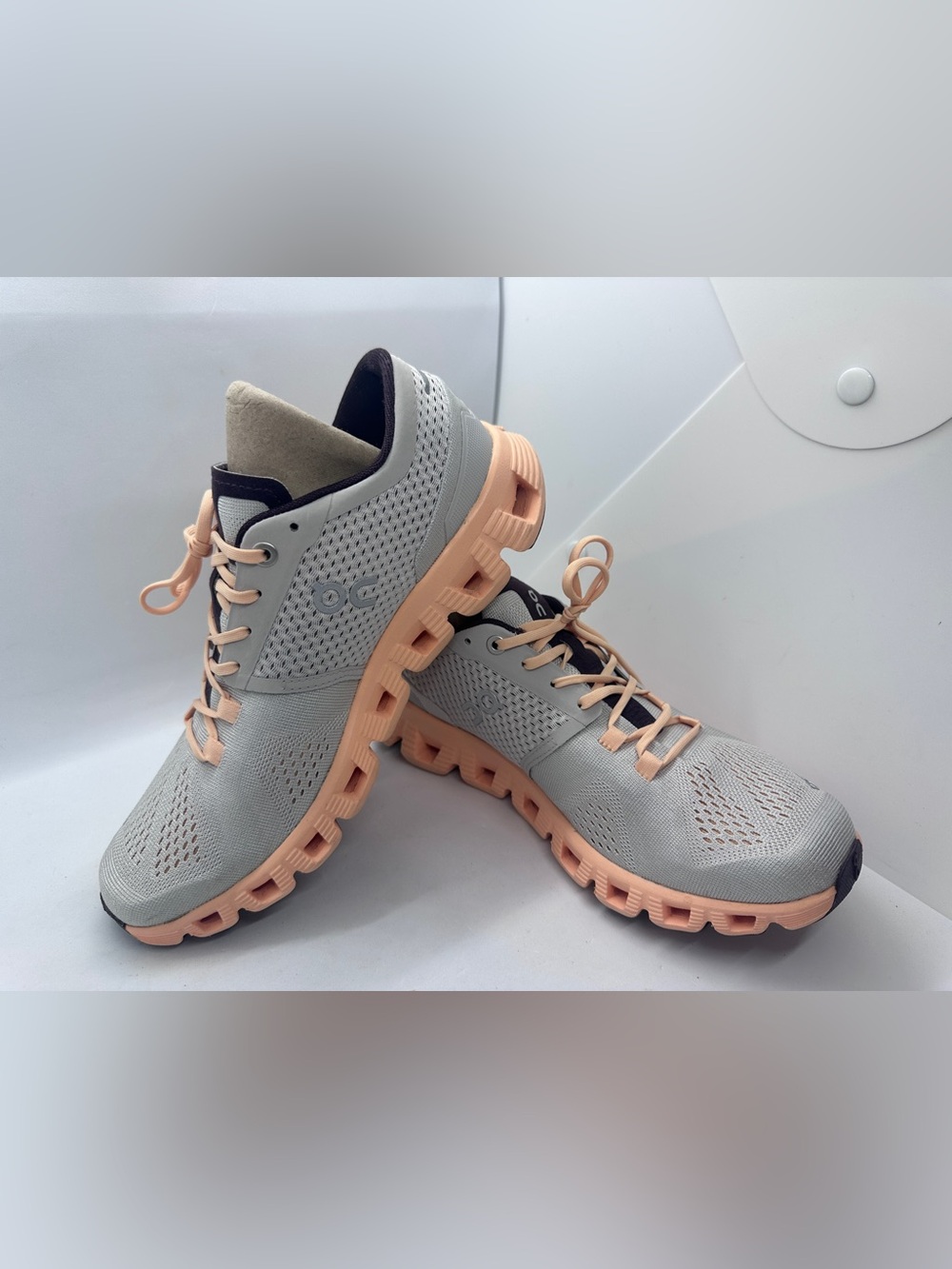 On Cloud Running Women's Sneakers in Light Gray and Peach W7.5